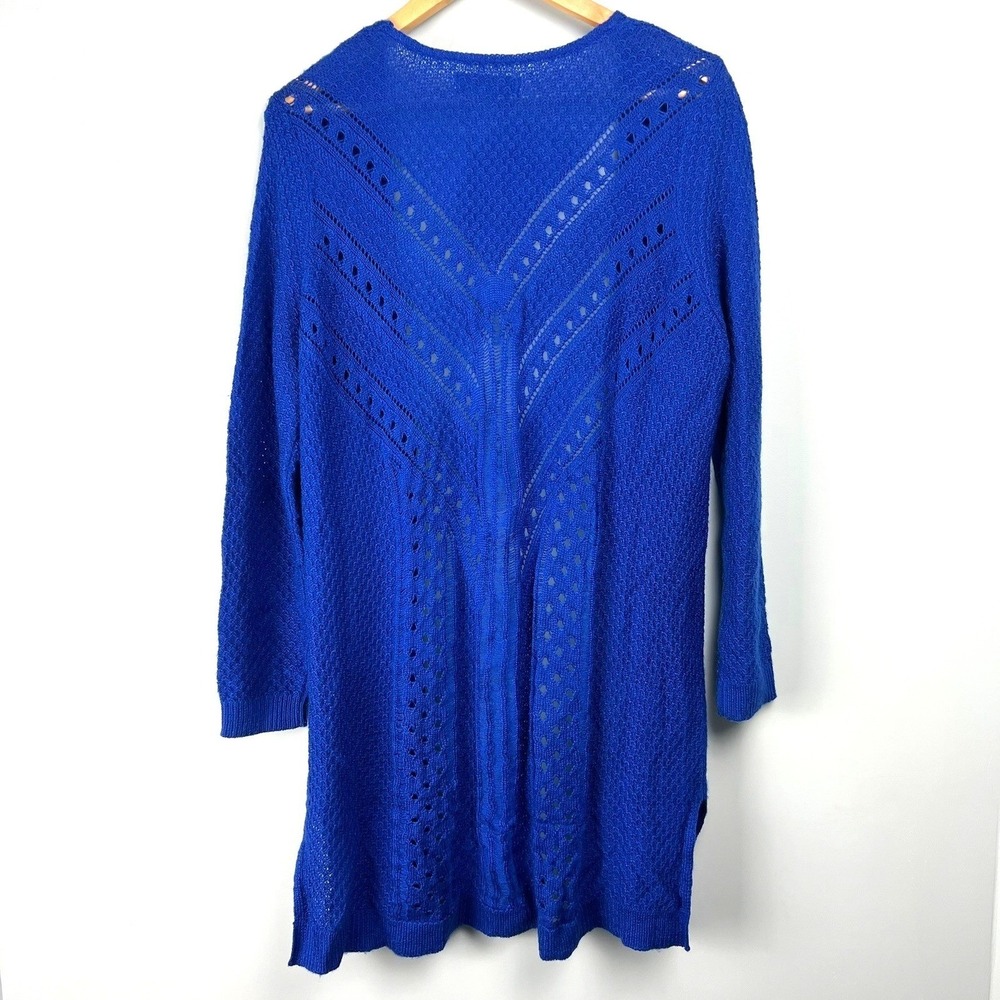 Laura Ashley Cobalt Blue Open Front Knit Cardigan Sweater PXL Duster Open Knit - Picture 4 of 8
